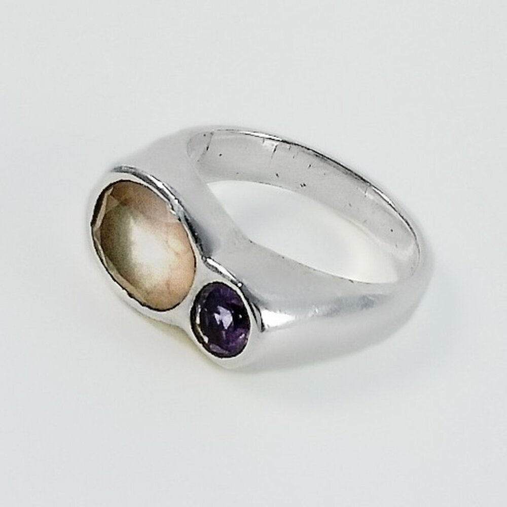 Mod Two Stone Ring - Sterling Silver Ring Size 7.… - image 2